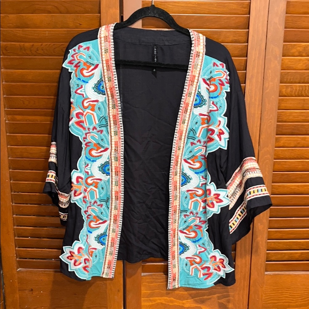 Banjara Bohemian Black Kimono with Colorful Embroidery Sequins and Beads